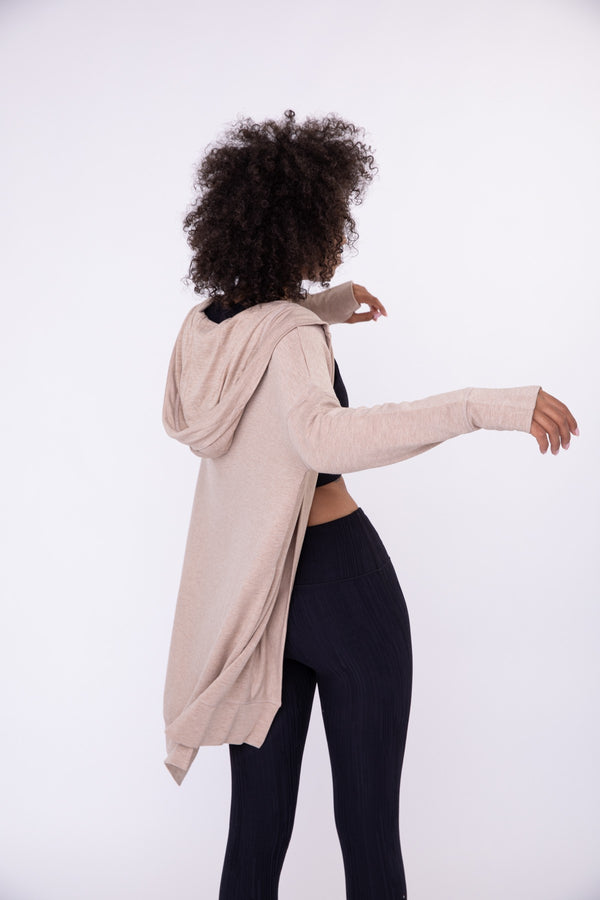 Natural Open Front Hoodie Cardigan