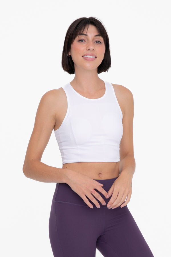 White Athletic Ribbed Racerback Crop Top