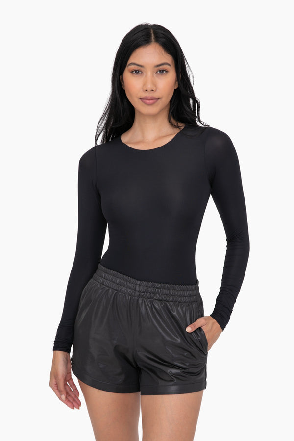 Double Layered Long Sleeve Bodysuit - Black