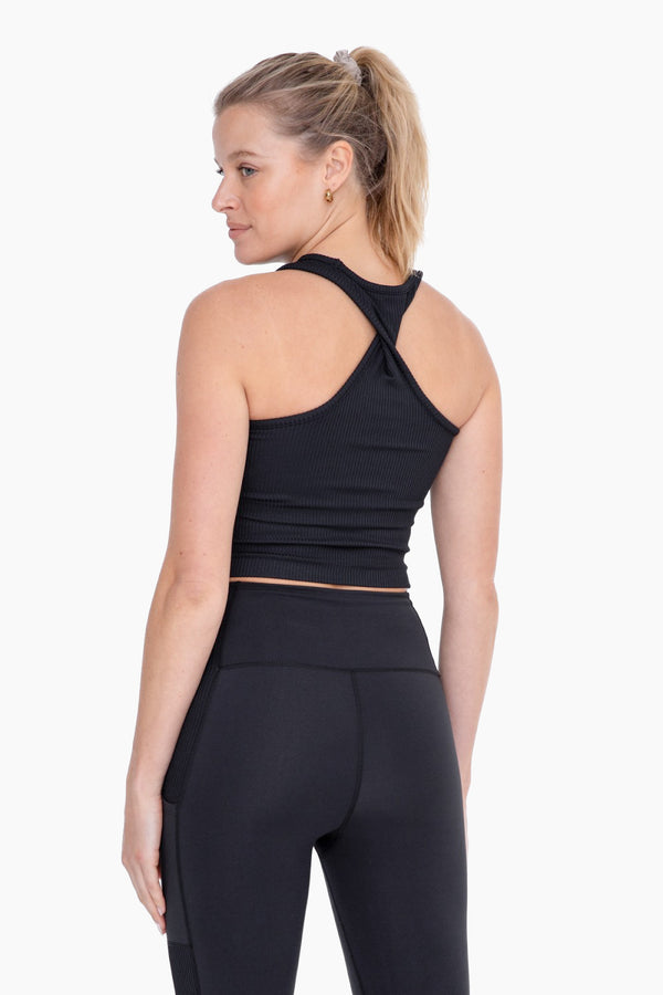 Ribbed Twisted Racerback Active Top - Black