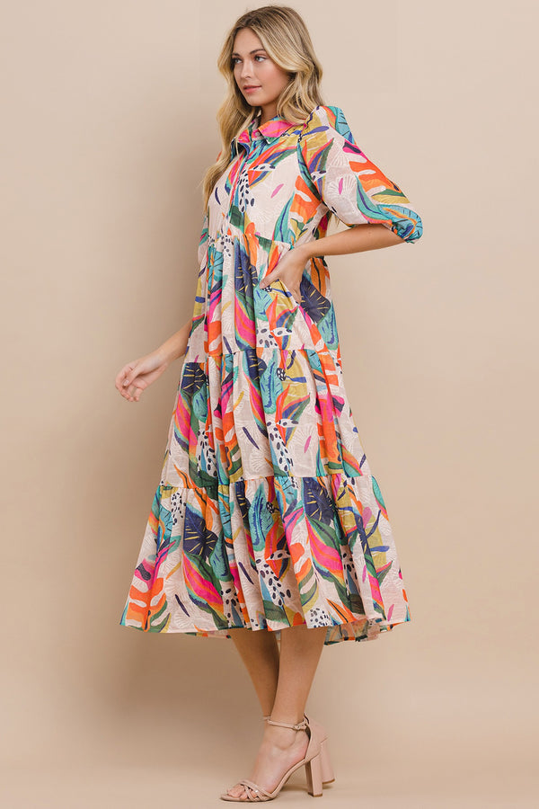 Multi-Color Print Button Up Dress