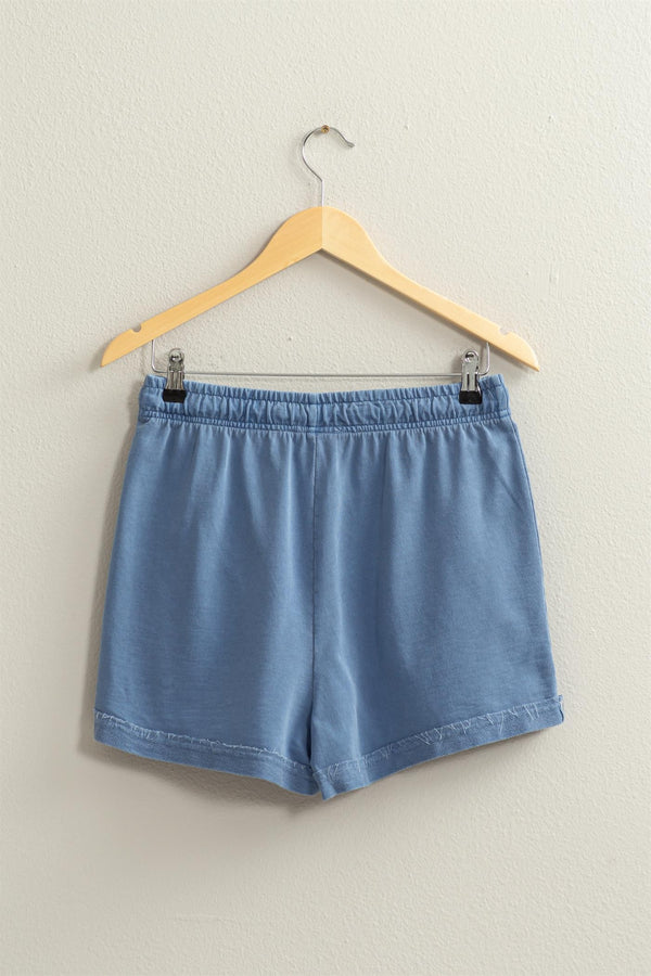 Mineral Wash Sweat Shorts With Pockets - Gray Blue