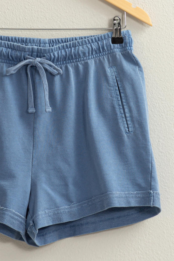 Mineral Wash Sweat Shorts With Pockets - Gray Blue