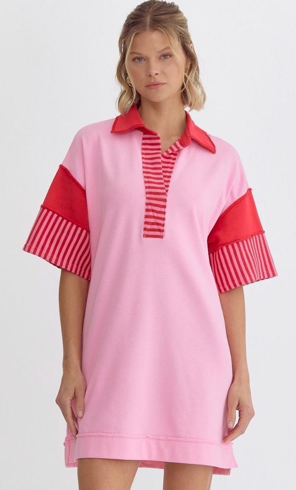 Pink/Red Stripe French Terry Tunic
