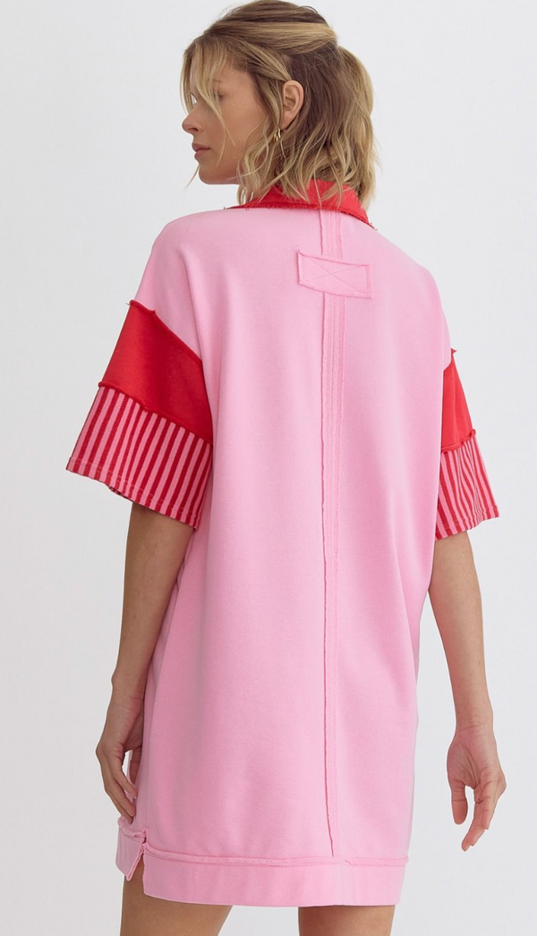 Pink/Red Stripe French Terry Tunic