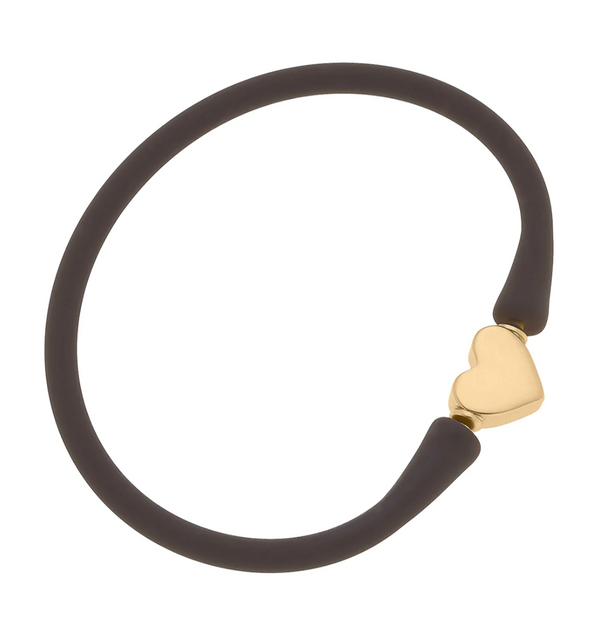 Bali 24K Gold Plated Heart Bead Silicone Bracelet