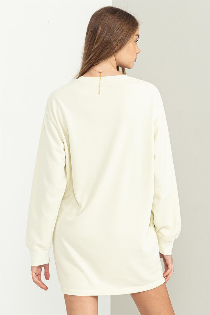 Cute And Casual Sweatshirt Dress - Cream