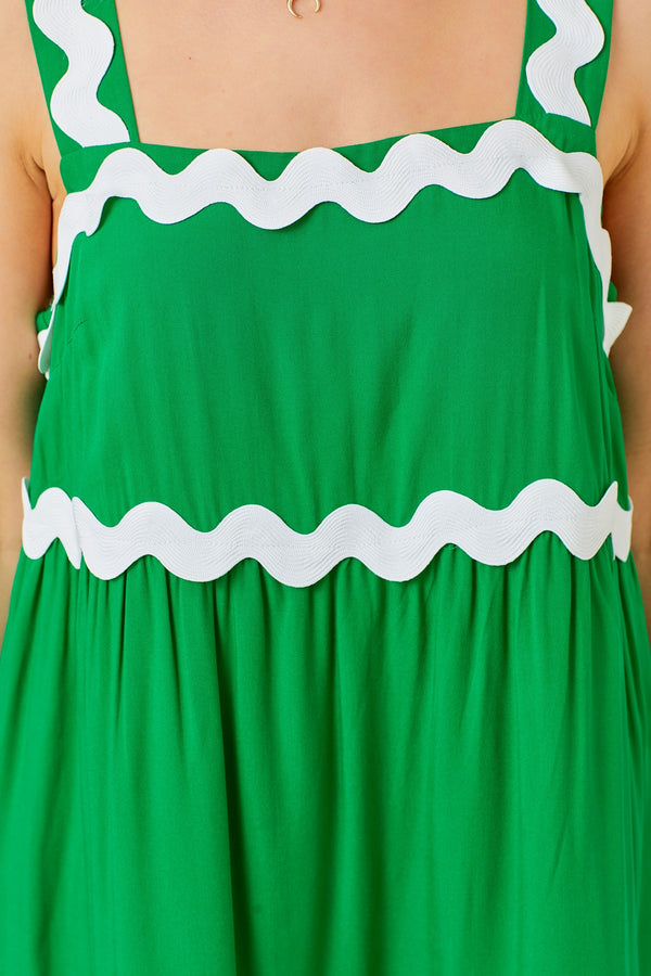 Kelly Green Trim Babydoll Mini Dress