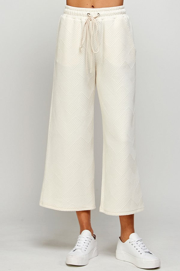 Textured Cropped Wide Leg Pant - Cream