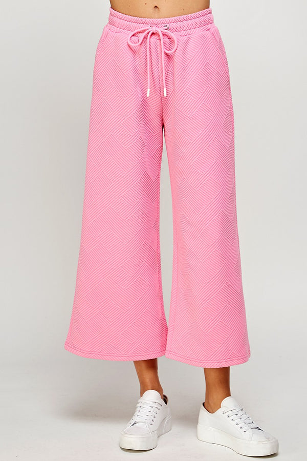 Textured Cropped Wide Leg Pant - Bubblegum Pink