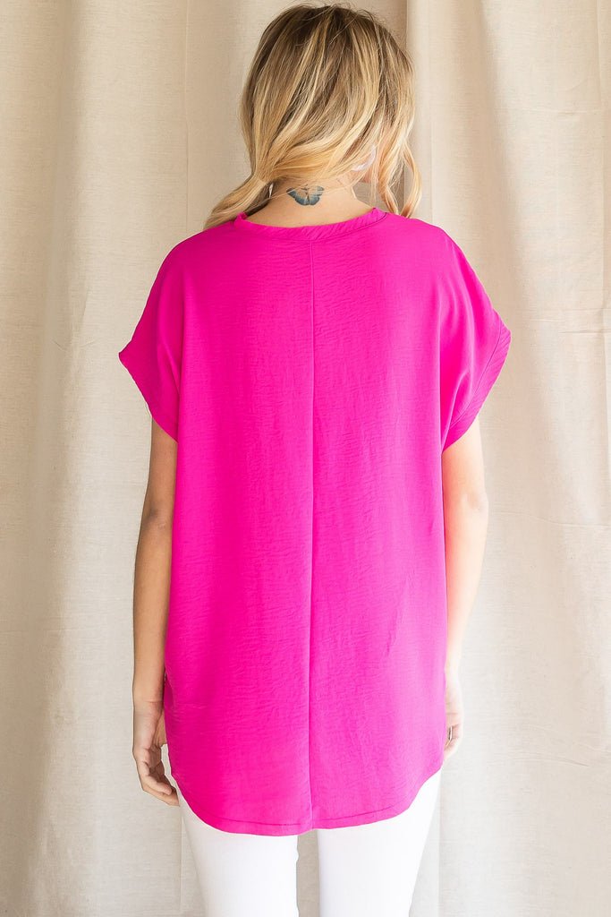 Neon Pink V-Neck SS Top