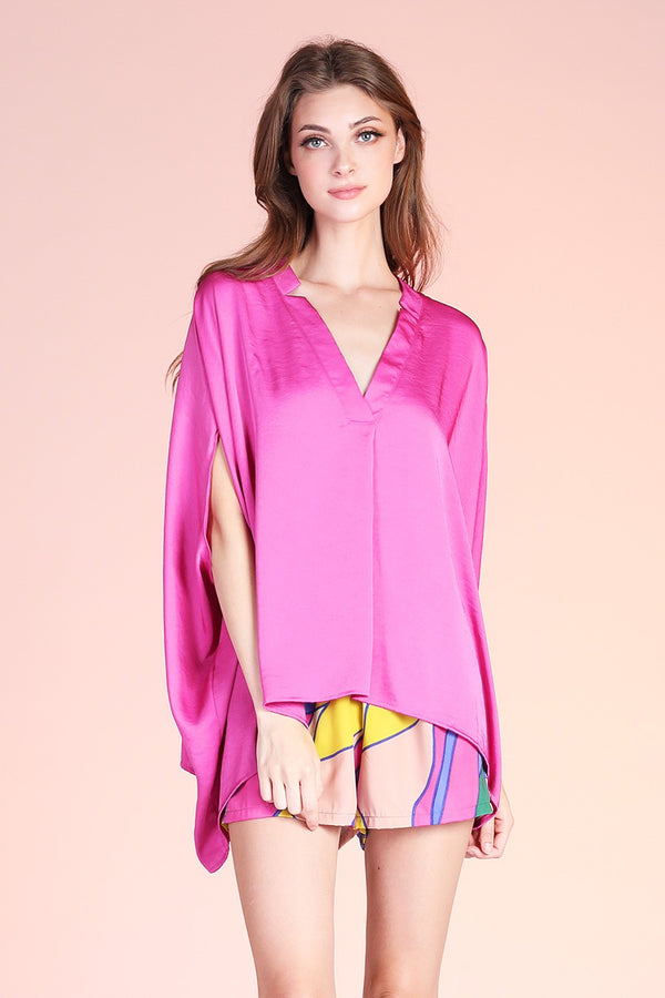 Double Notched Caftan Top - Fuchsia