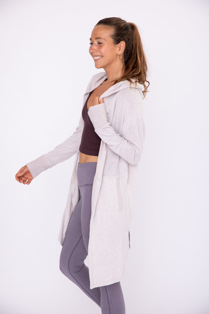Open Front Hooded Cardigan With Pockets - Taupe