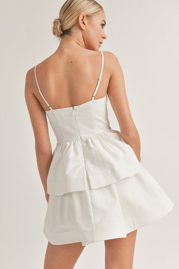 Simple Square Neckline Ruffle Mini Dress - Off White
