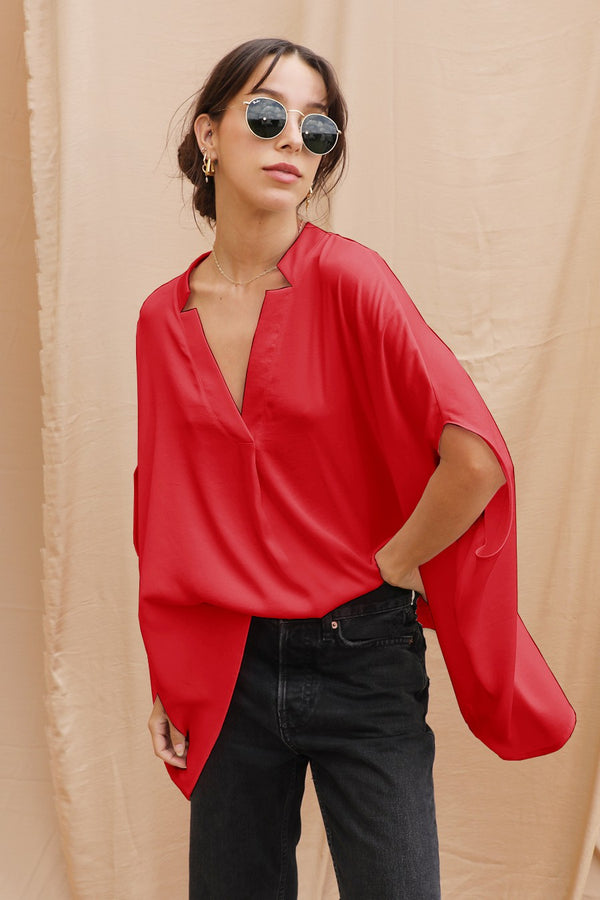 Double Notched Caftan Top - Red