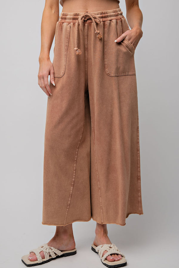 Red Bean Washed Terry Wide Leg Pant