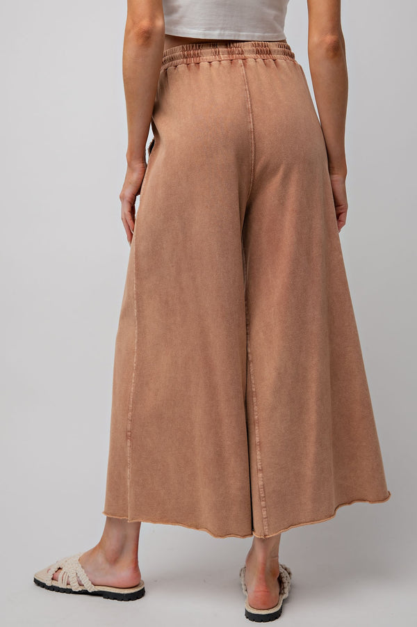 Red Bean Washed Terry Wide Leg Pant