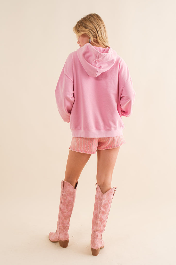 Soft Star Print French Terry Hoodie - Pink
