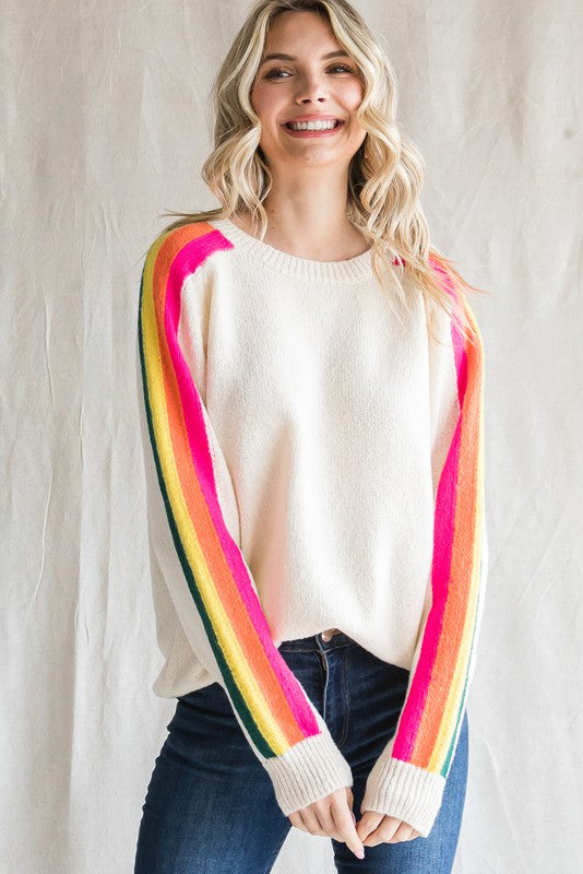 Retro Color Stripe Sweater - Ivory
