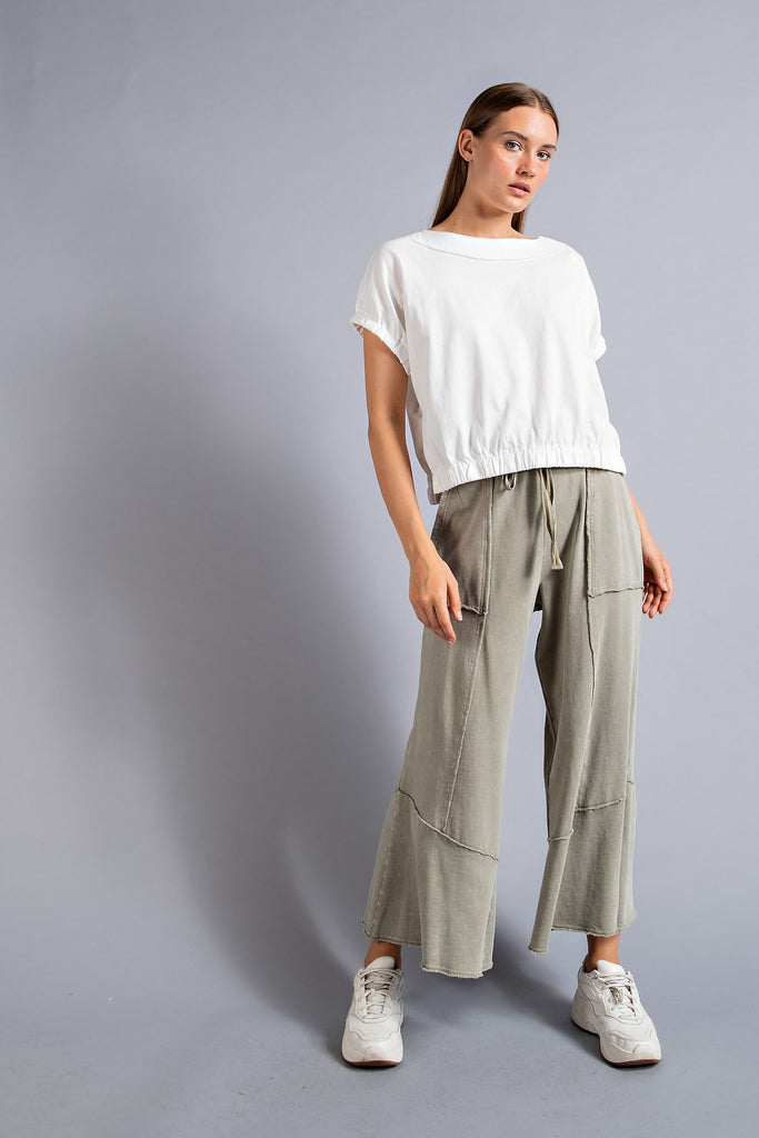 Mineral Washed Terry Knit Wide Leg Pant (Faded Sage)