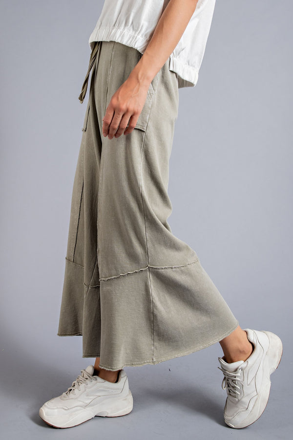 Mineral Washed Terry Knit Wide Leg Pant (Faded Sage)