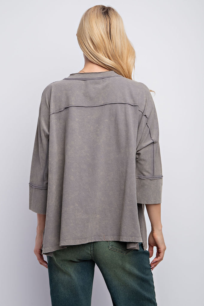 Half Sleeve Slub Star Oversized Tee - Ash
