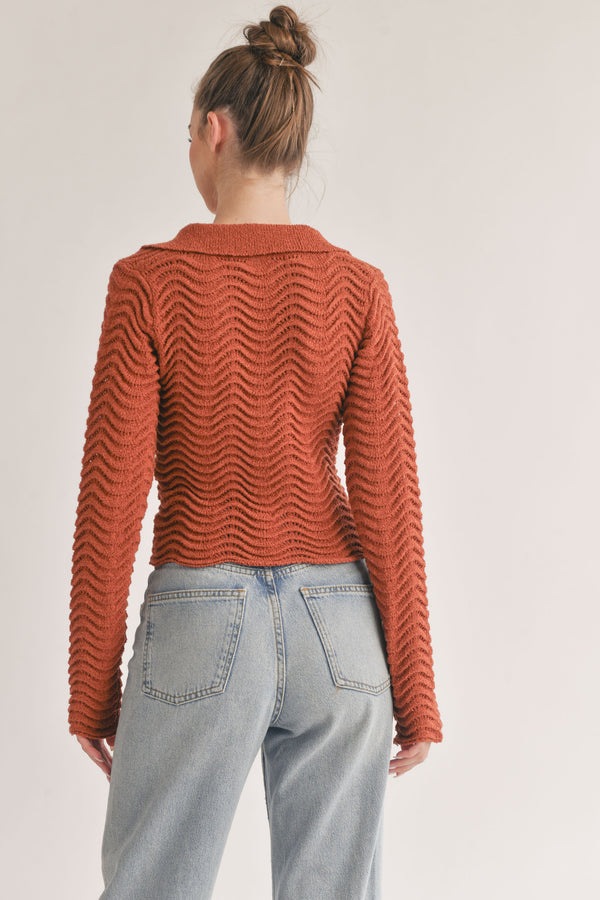 Scallop Edge Sweater Top - Burnt Orange