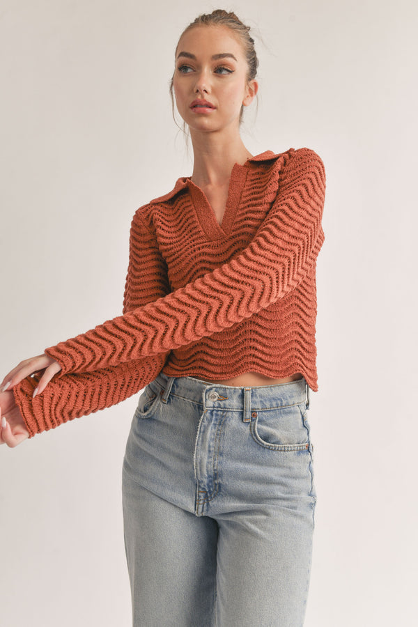 Scallop Edge Sweater Top - Burnt Orange