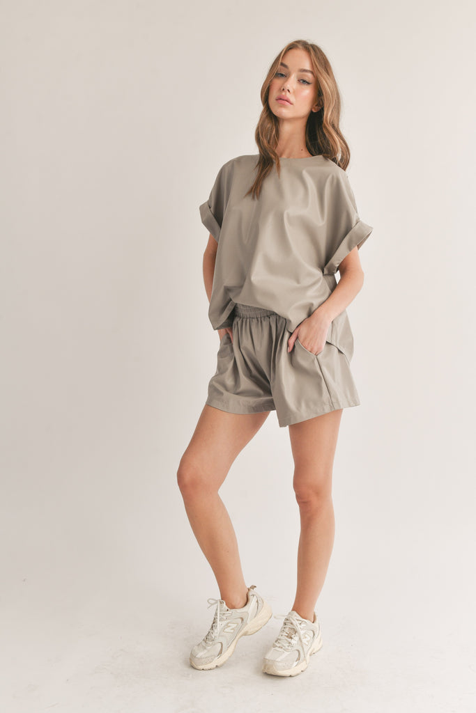 Faux Leather Shorts - Taupe Grey
