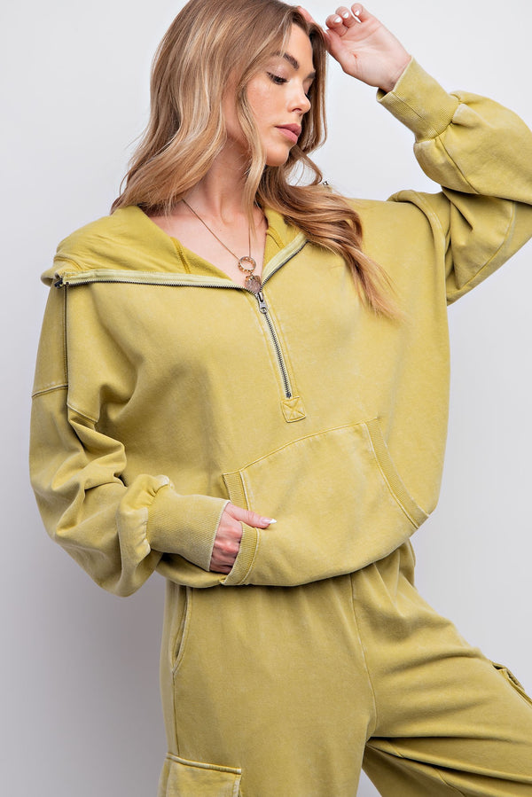 Pistachio Mineral Washed Zipper Hoodie
