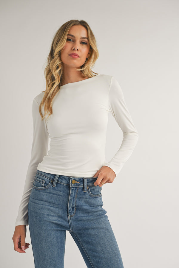 Open Back Fitted Long Sleeve Top - Ivory