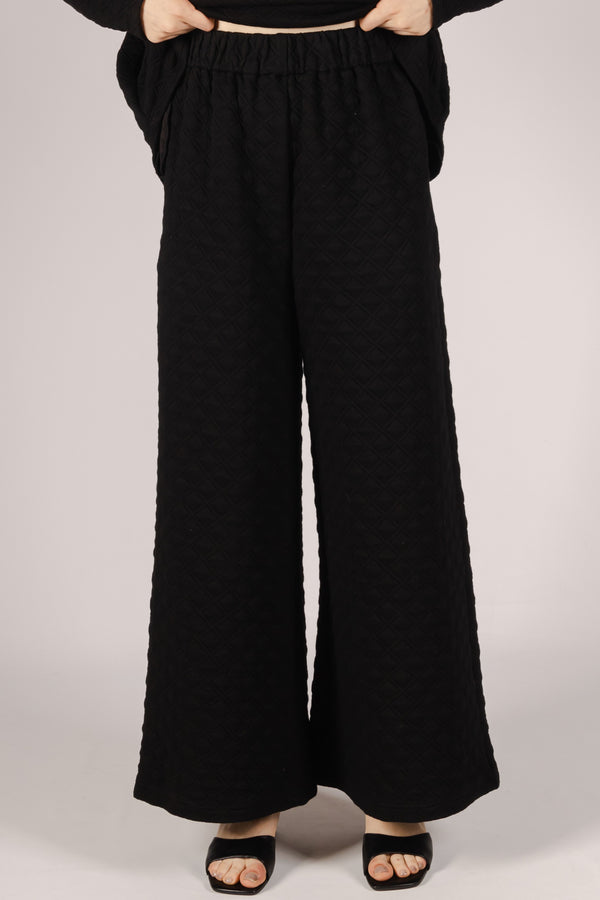 Black Quilted Wide Leg Pant