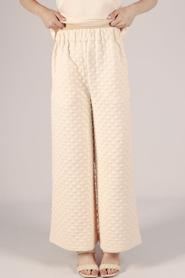 Cream Quilted Wide Leg Pant