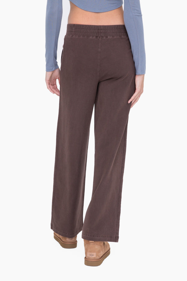 Mineral Wash French Terry Wide Leg Pant - Dark Brown