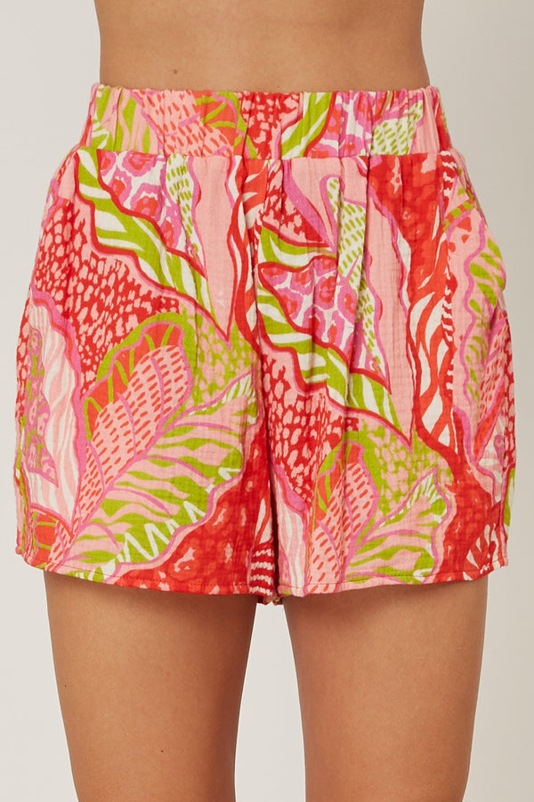 Red Tropical Print Short