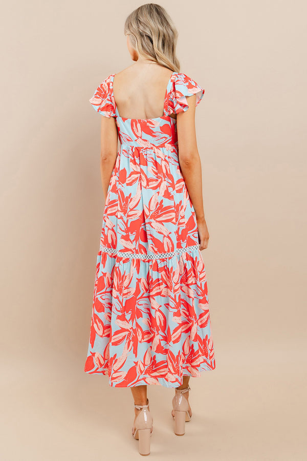 Flutter Sleeve Tropical Maxi Dress