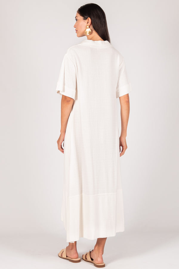 Linen Collard Midi Dress - Ivory