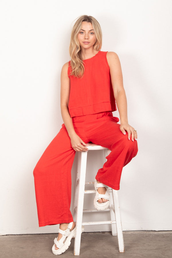 Tomato Red Pleated Pant