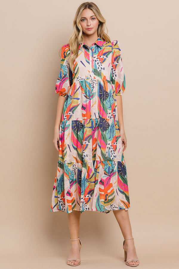 Multi-Color Print Button Up Dress