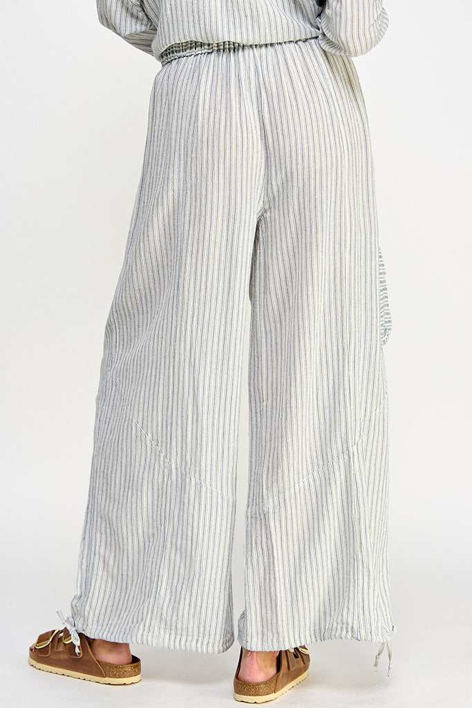 Blue Stripe Wide Leg Drawstring Bottom Pant