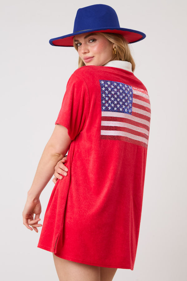 Red Short Sleeve USA Terry Dress