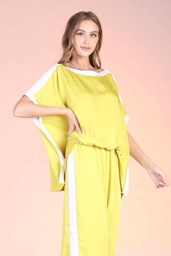 Chartreuse Silk Contrast Band Top