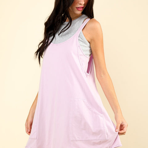 Orchid Front Pockets Sleeveless Dress