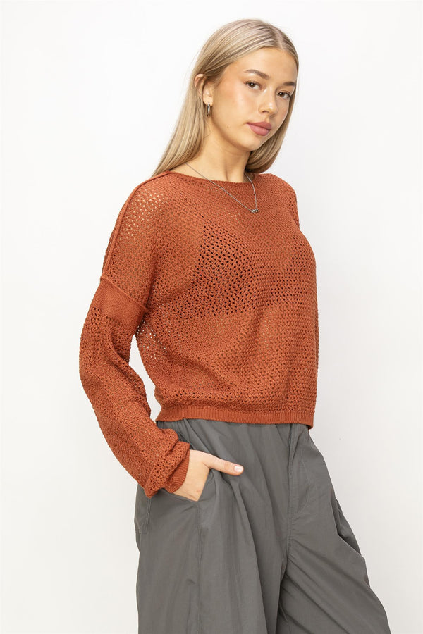 Long Sleeve Sweater Top - Baked Clay