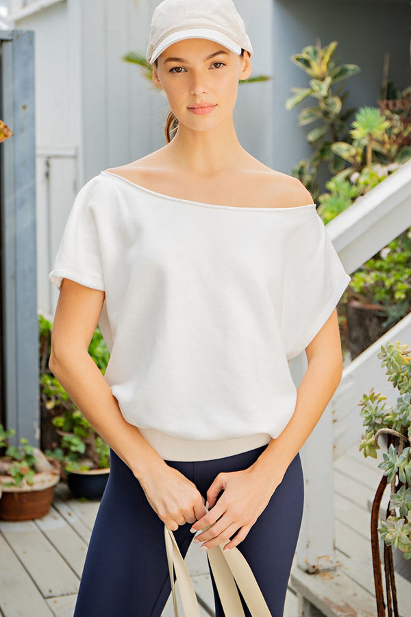 French Terry Off Shoulder Top - Off White
