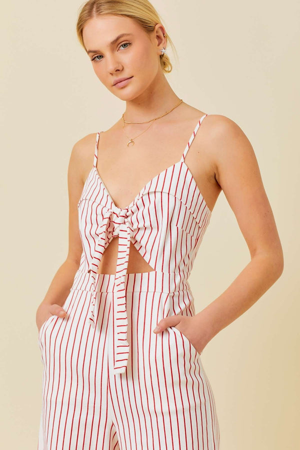 Red Stripe Bow Knot Jumpsuit
