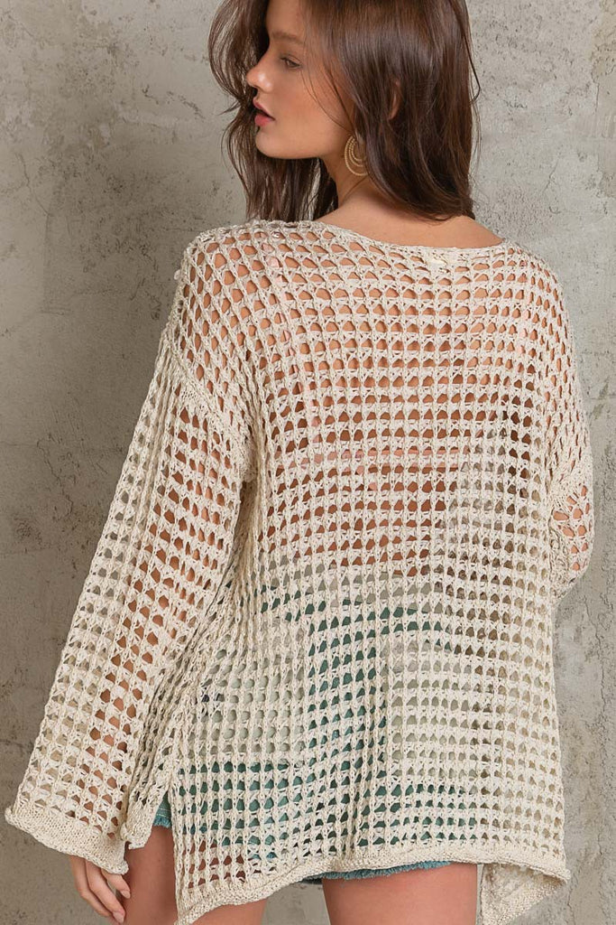 Crochet Mesh Sweater Top (Natural)