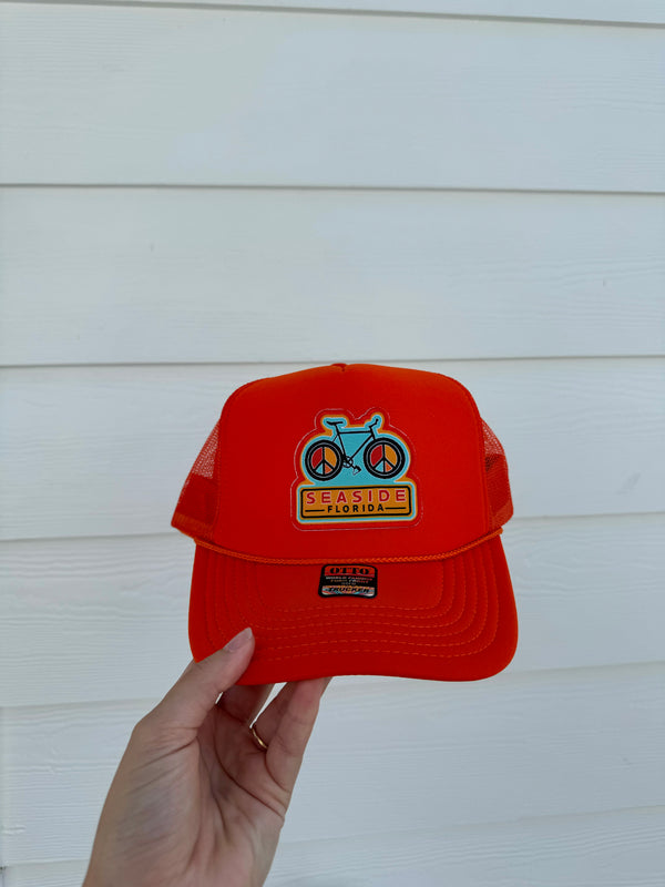 Seaside FL Bicycle Trucker Hat (Orange)