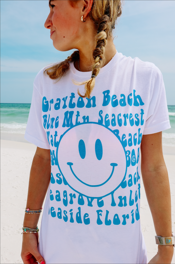 30A Happy Places Tee - Blue/White