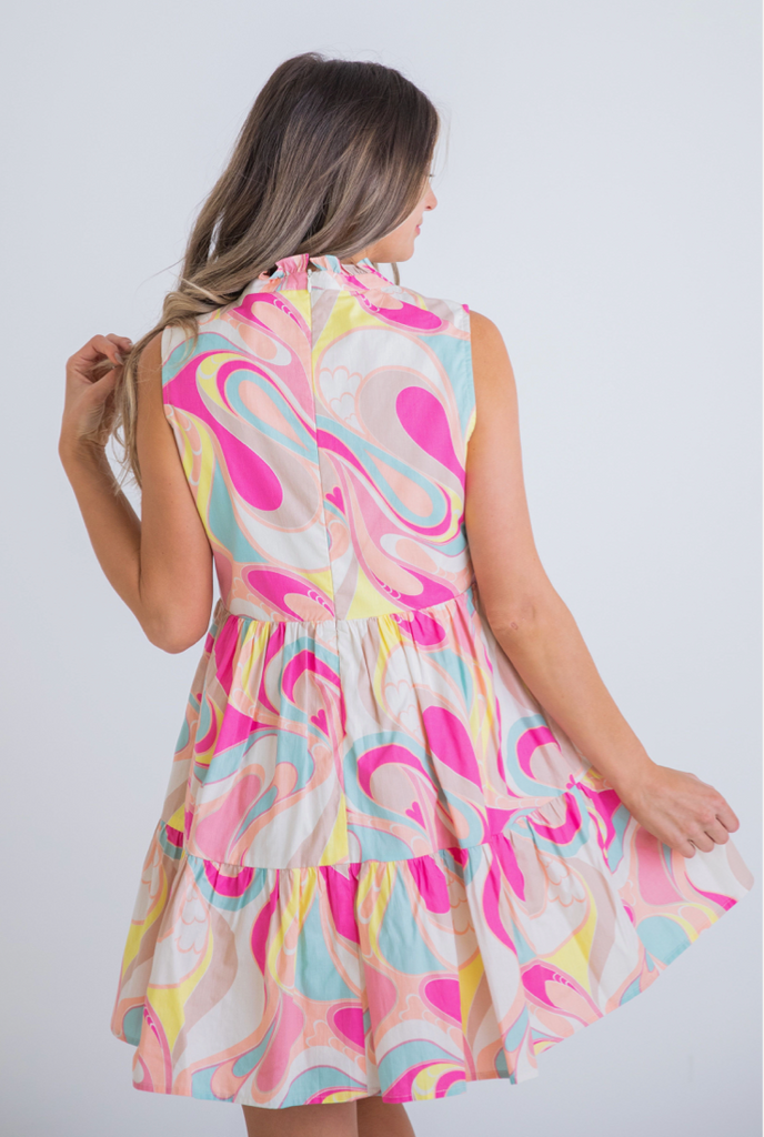Abstract poplin Sleeve Tier Dress